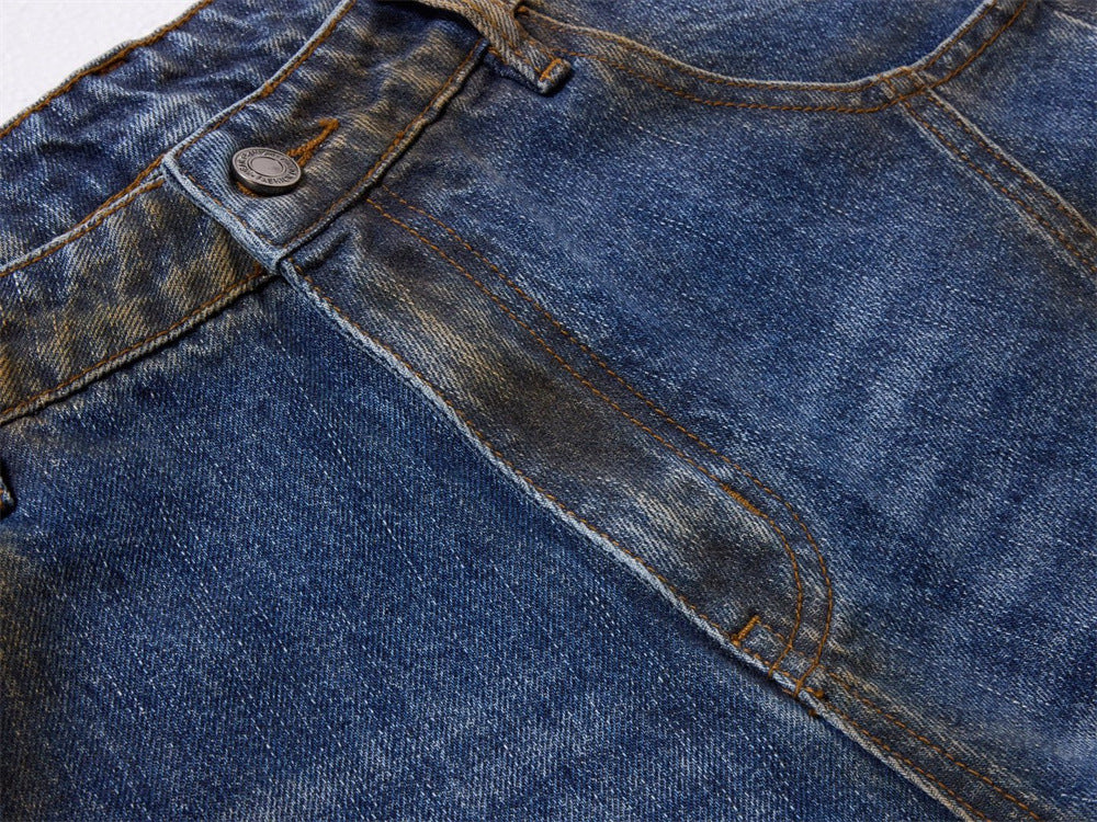 Baggy Wide-Leg Jeans – Deconstructed Patchwork Scimitar Seam, Vintage Wash with