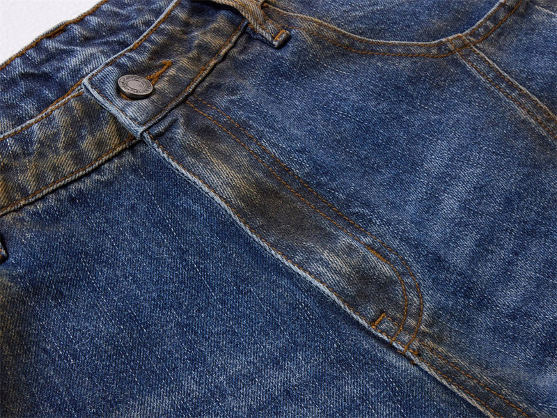Baggy Wide-Leg Jeans – Deconstructed Patchwork Scimitar Seam, Vintage Wash with