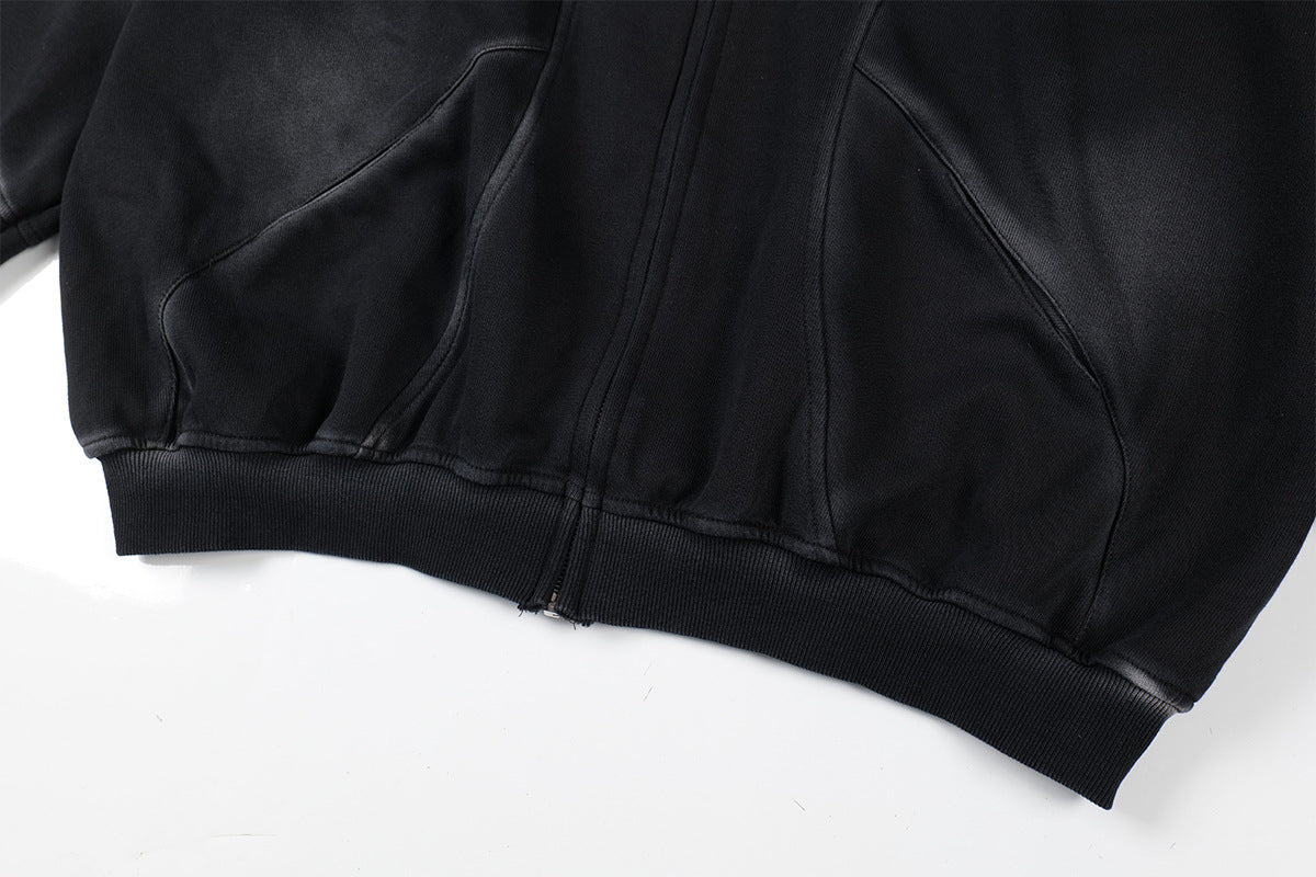 Sudadera de hombre con capucha y cremallera, paneles lavados y corte extragrande