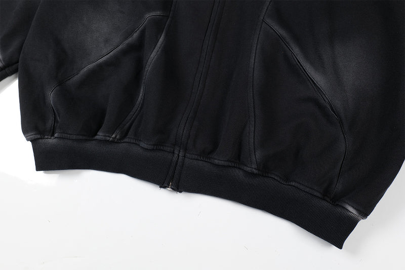 Sudadera de hombre con capucha y cremallera, paneles lavados y corte extragrande