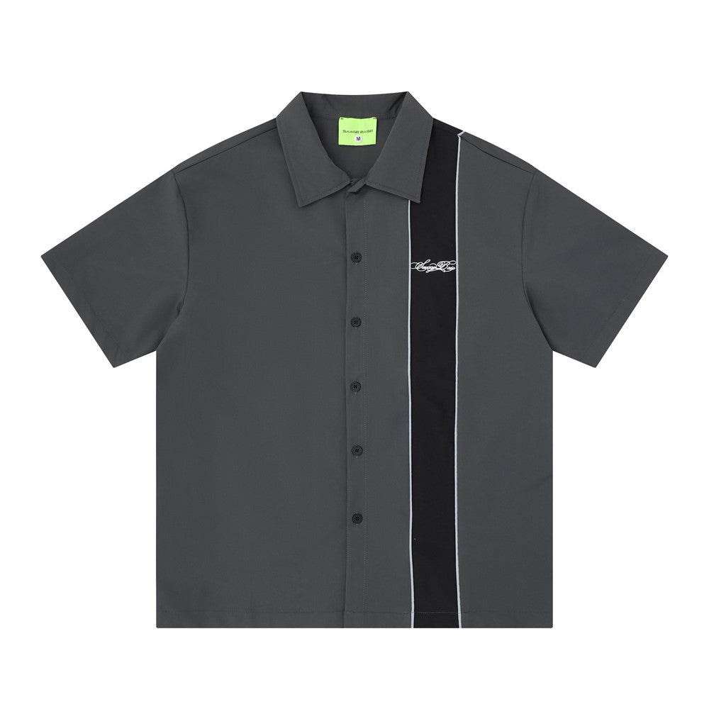Savage Base Colorblock Bowling Shirt – Short Sleeve Button-Up with Script Logo