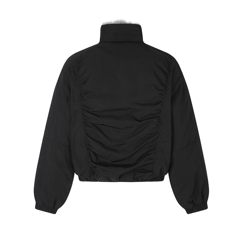 Military Napoleon Button Padded Jacket with Faux Fur Collar