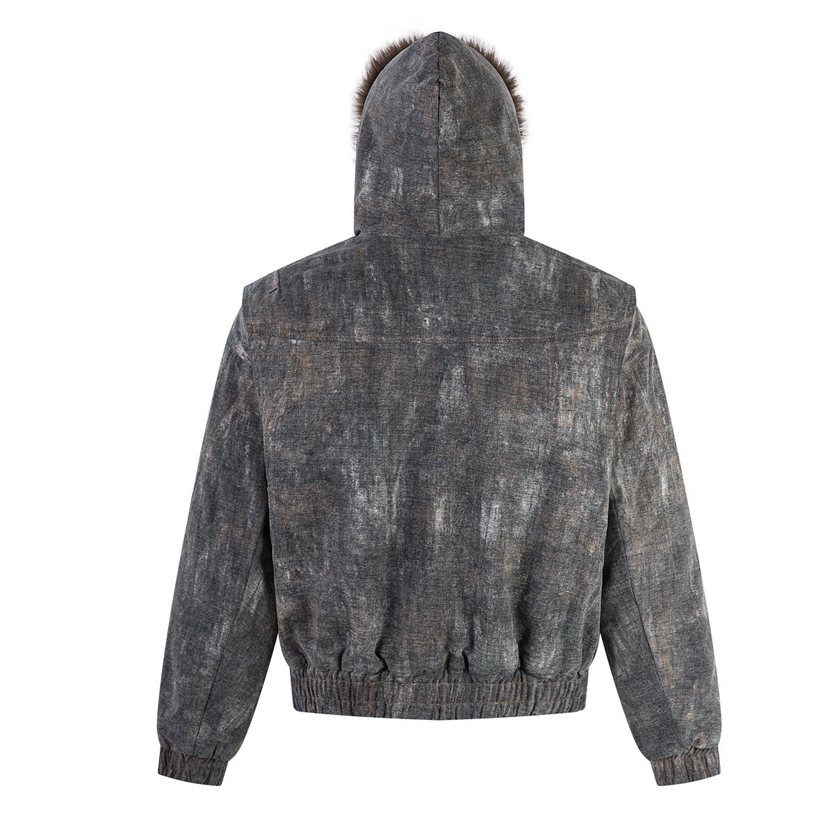 Washed Denim Bomber Jacket with Faux Fur Hood – Vintage American Style