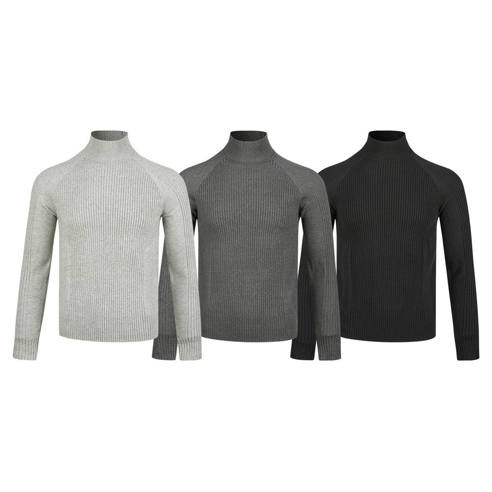 Men's Long Sleeve Sweater Polo Mock Neck Ribbed Knit Slim Fit Pullover
