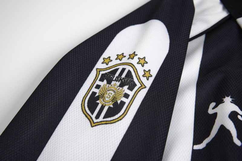 Maillot de football à manches longues noir et blanc à rayures, polo graphique