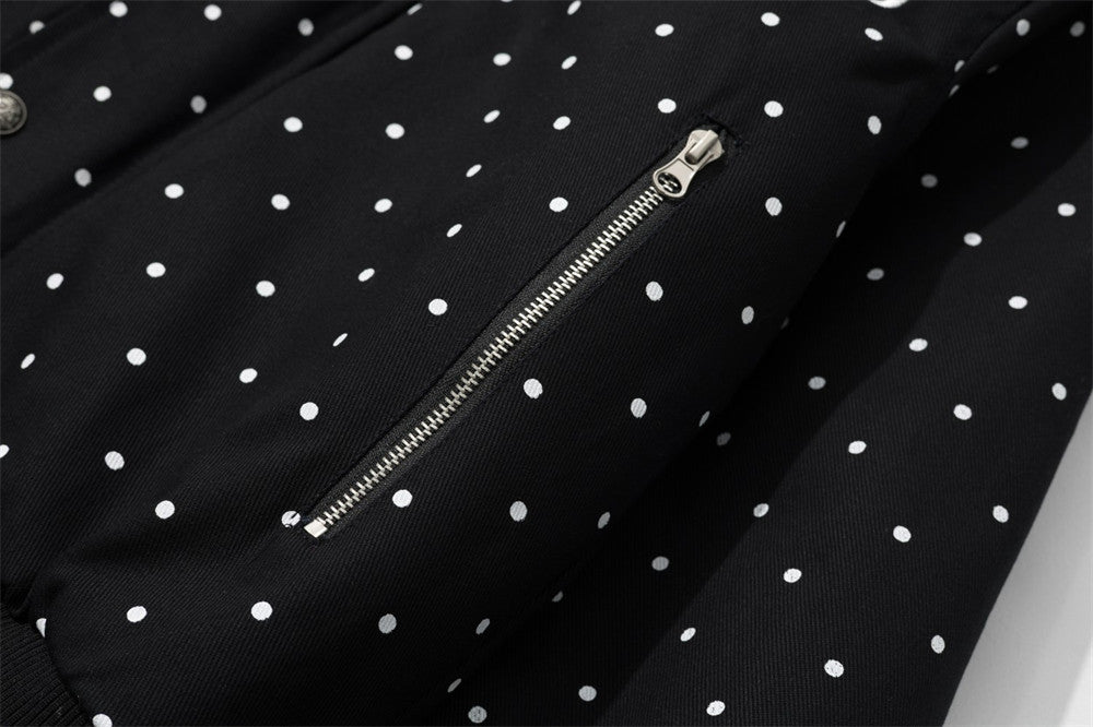 Bomberjacke mit Kapuze, Kunstfellbesatz und besticktem Schriftzug im Polka-Dot-Muster