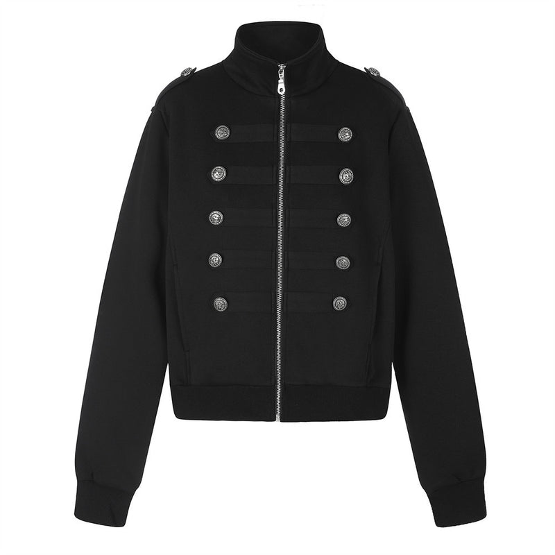 Men's Zip-Up Jacket Military Double-Breasted Stand Collar Short Bomber