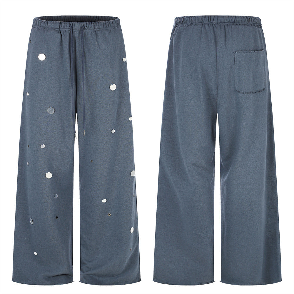 Wide-Leg Sweatpants with Mirror Disc Embellishments – Punk Street Style