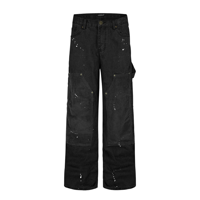 Cordhosen im Patchwork-Carpenter-Stil – Wide Leg, Paint-Splatter, Workwear-Hose