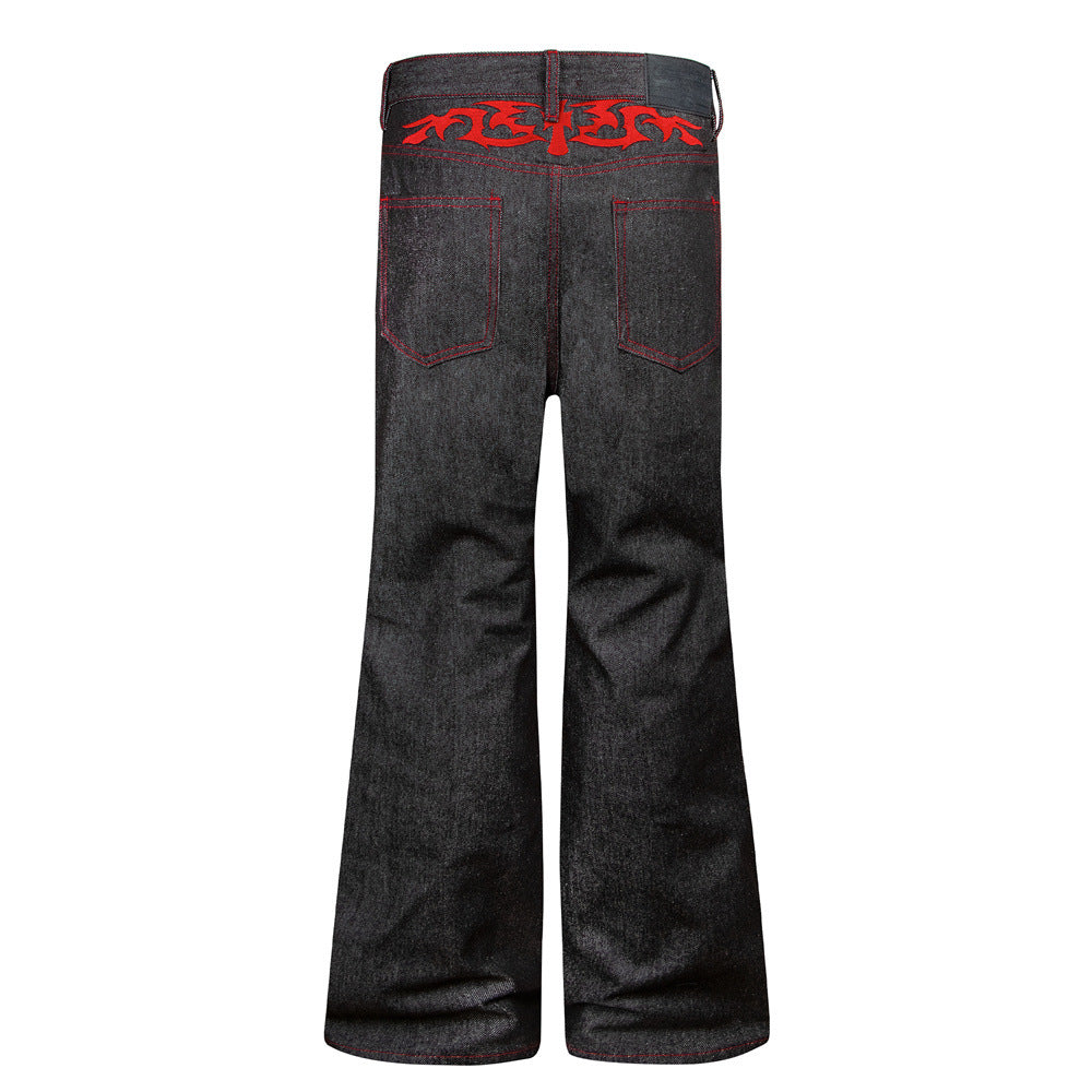 Jean noir homme bootcut avec broderie script – Denim à jambes évasées