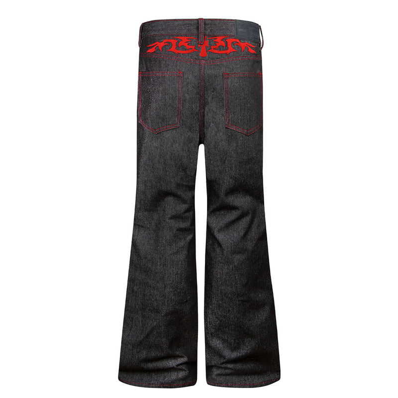 Jean noir homme bootcut avec broderie script – Denim à jambes évasées