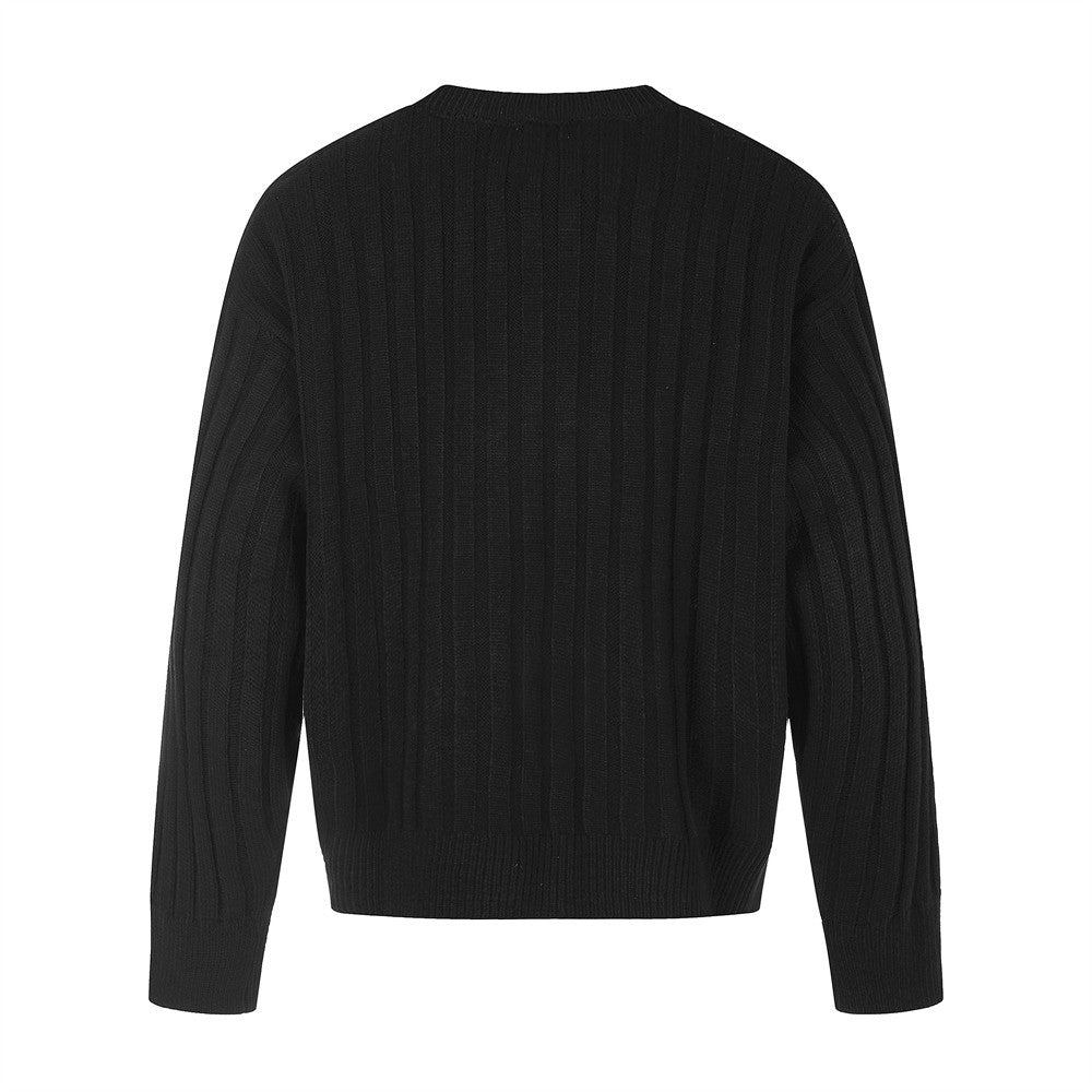 Ribbed Knit Crewneck Sweater — Oversized Fit, Solid Color