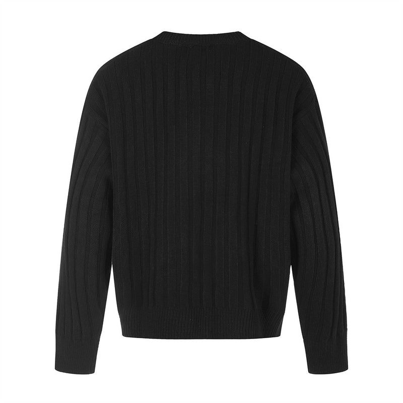 Ribbed Knit Crewneck Sweater — Oversized Fit, Solid Color