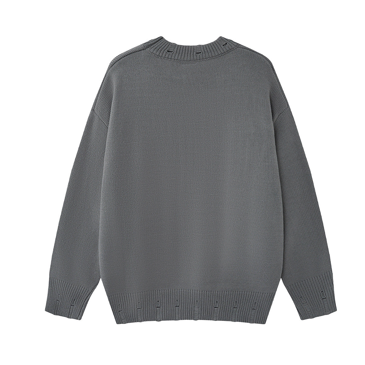 Pull en maille jacquard papillon – Col rond oversize avec broderie rose façon corde