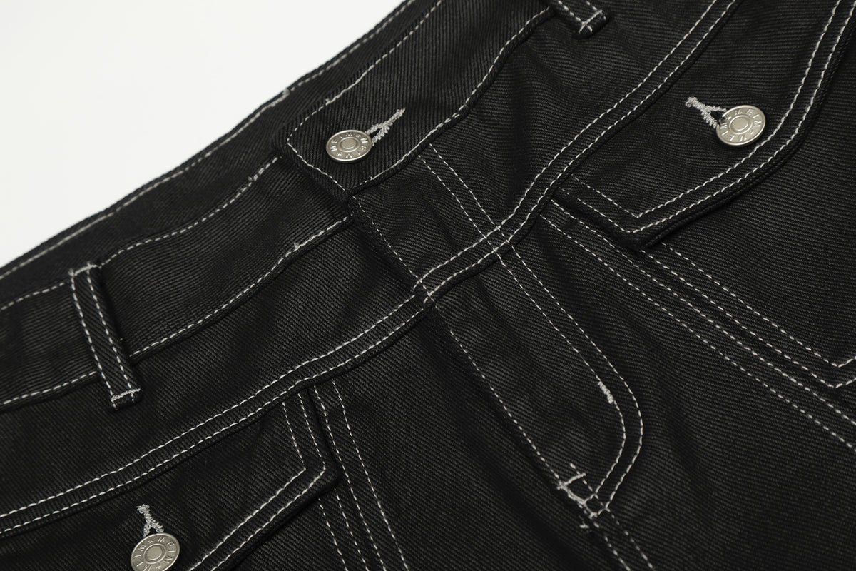 Jean wide leg à imprimé graphique – Denim noir oversize à lettrage affirmé