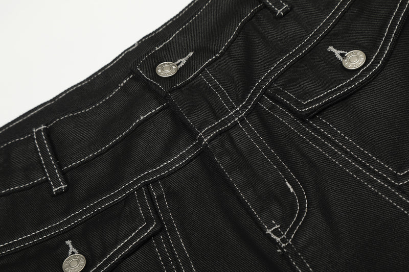 Jean wide leg à imprimé graphique – Denim noir oversize à lettrage affirmé