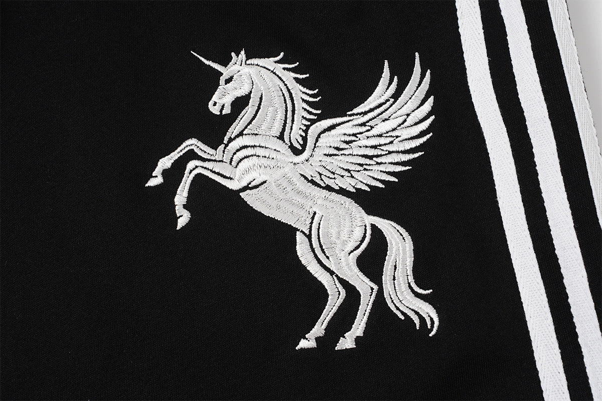 Wide Leg Sweatpants with Leopard Waistband & Pegasus Embroidery