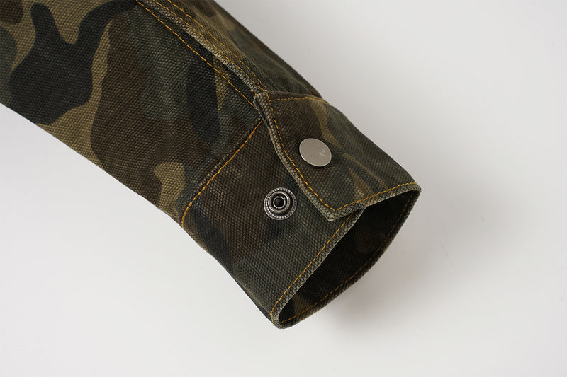 Veste de travail zippée en toile camouflage avec col en velours côtelé