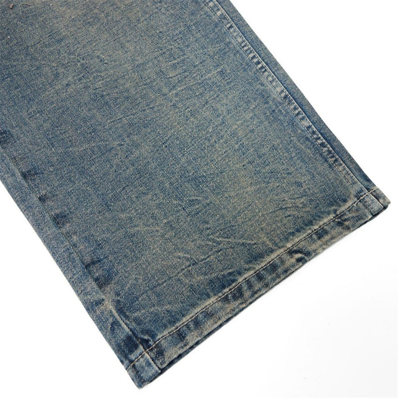 Wide-Leg Jeans Men – Vintage Wash Rhinestone Straight-Fit Denim