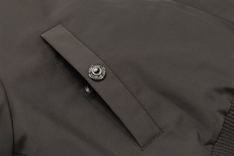 Fur Collar Cotton-Padded Bomber Jacket with Horn Toggle Buttons – Dark Grey