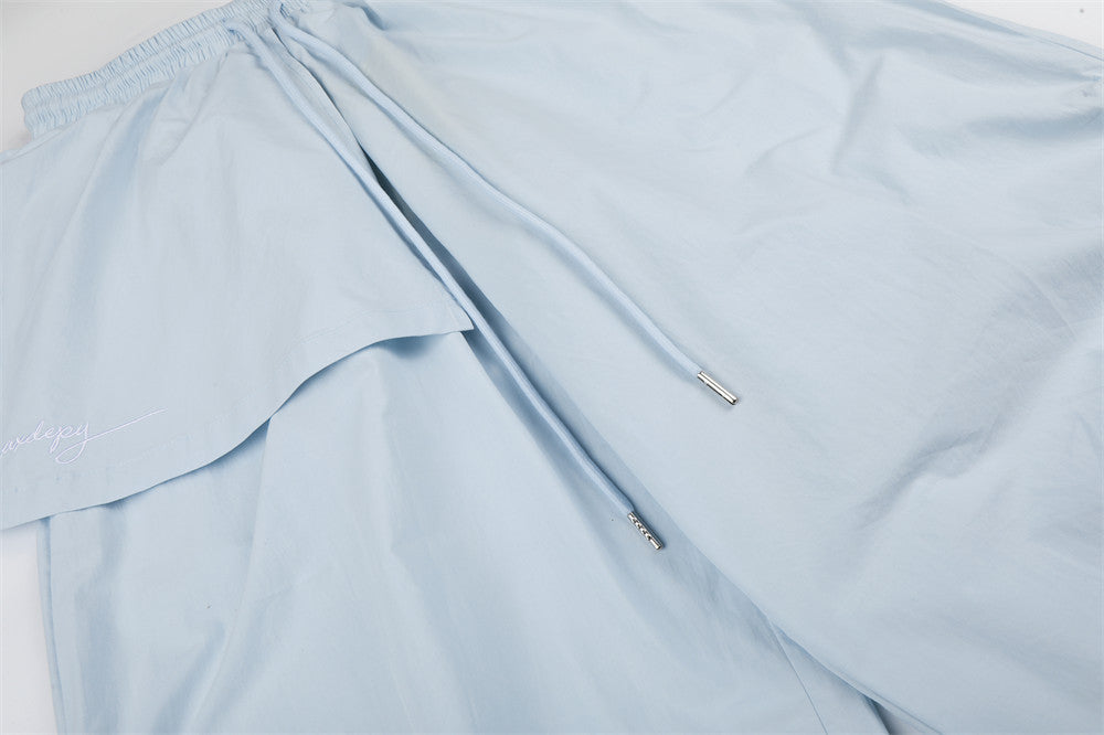 Wide-Leg Parachute Pants with Ruched Side Drawstring & Layered Flap Detail
