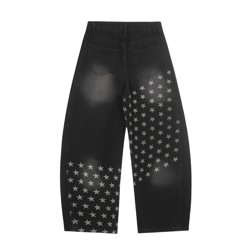 Baggy Star Print Jeans Wide-Leg Denim Pants