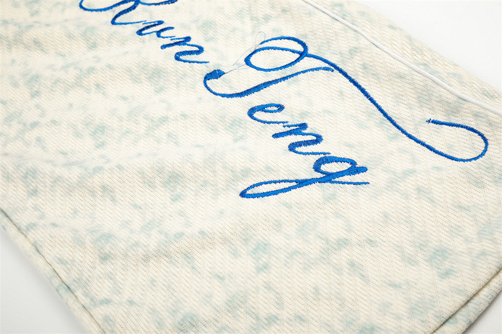RRR Script Embroidered Acid Wash Wide-Leg Sweatpants