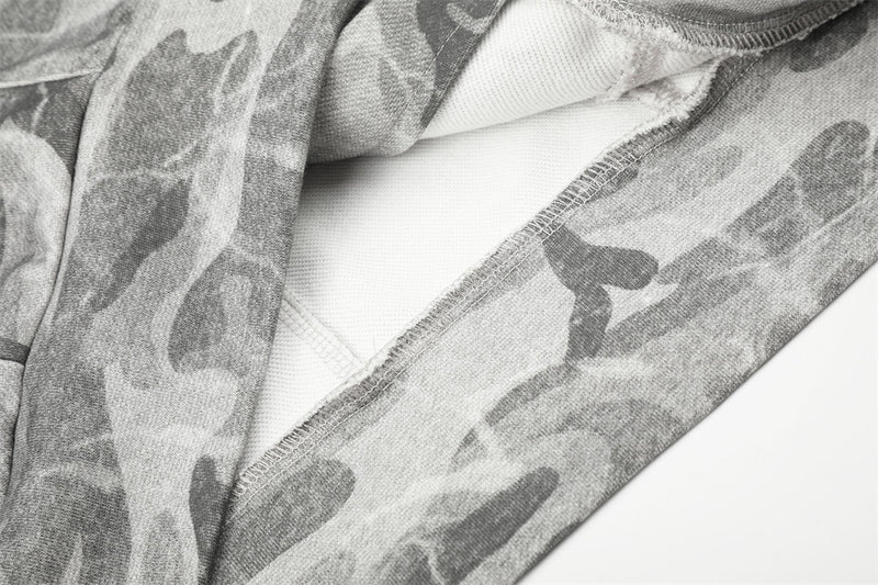 Punk Vintage Camo Zip-Up Hoodie Jacket with Military Buttons