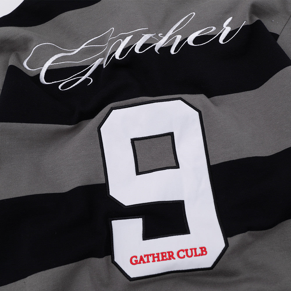 Striped Rugby Polo Shirt – Long Sleeve Color-Block Oversized Fit with Letter