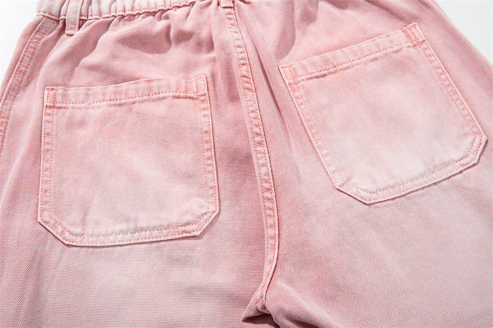 Wide-Leg Carpenter Jeans – Patchwork Studded Pink Washed Denim
