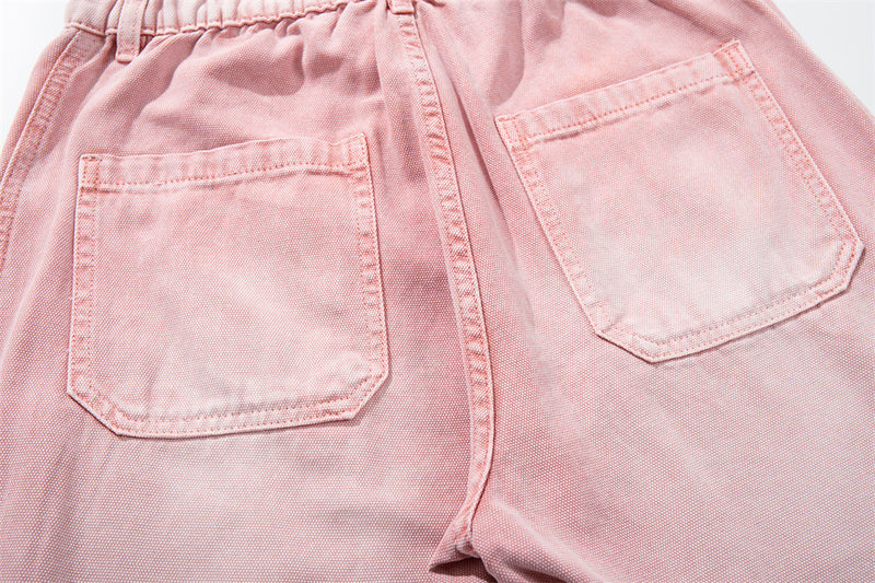 Wide-Leg Carpenter Jeans – Patchwork Studded Pink Washed Denim