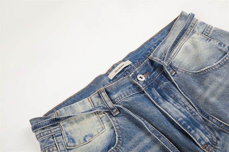 Wide-Leg Distressed Jeans – Gradient Washed Denim with Ripped Details