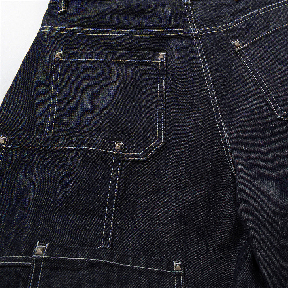 Wide-Leg Denim Cargo Shorts – Multi-Pocket Workwear Style