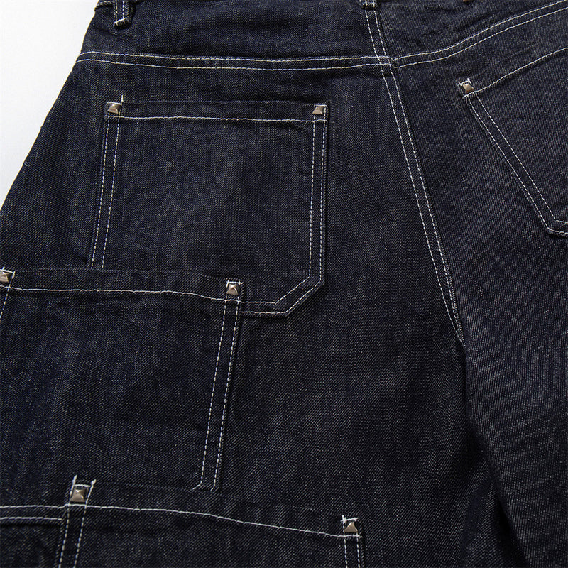 Wide-Leg Denim Cargo Shorts – Multi-Pocket Workwear Style