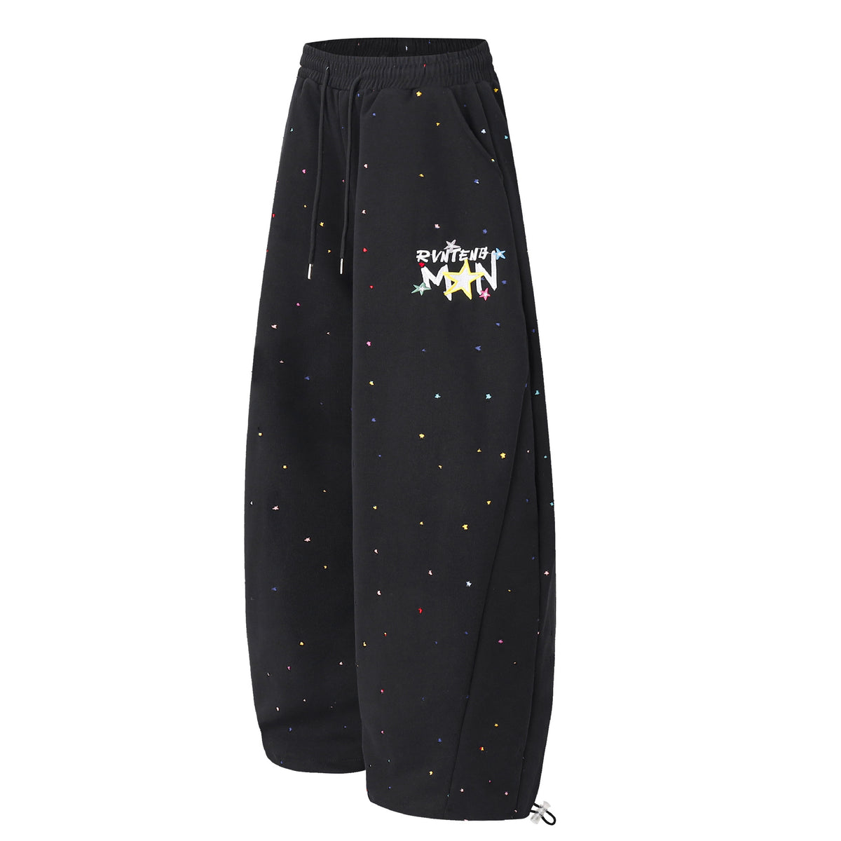 Wide-Leg Sweatpants with Star Embroidery & Paint Splatter Print