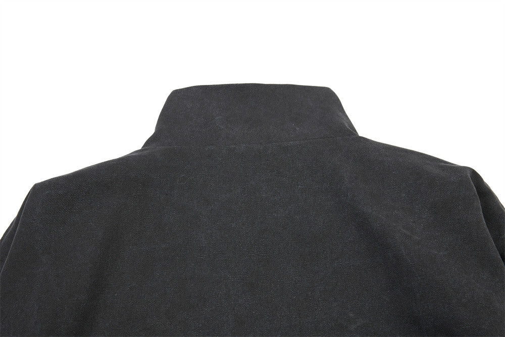 Men's Stand Collar Bomber Jacket with Sculptural Seam Detail