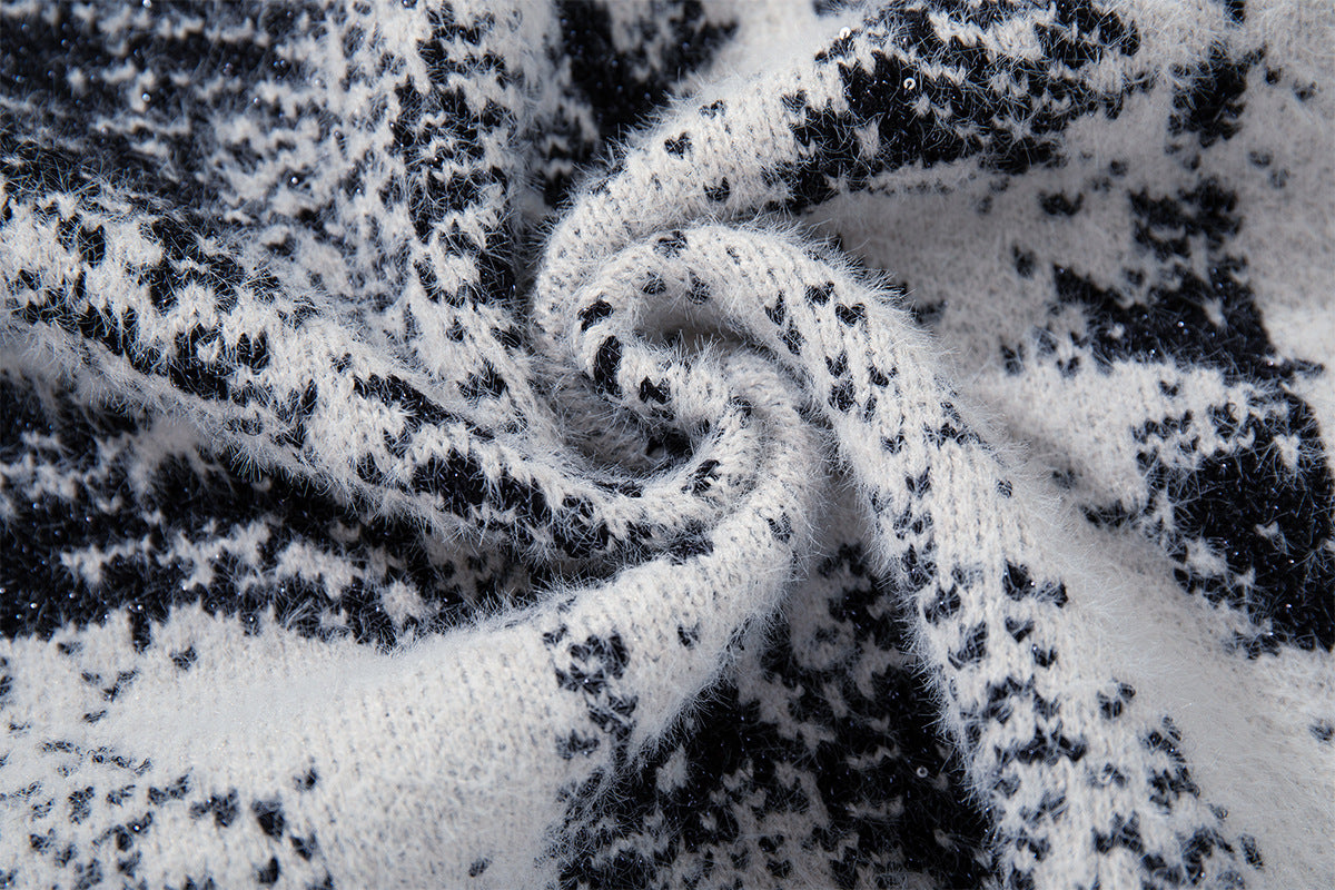 Cat Jacquard Knit Zip-Up Cardigan Sweater – Oversized Pixelated Graphic