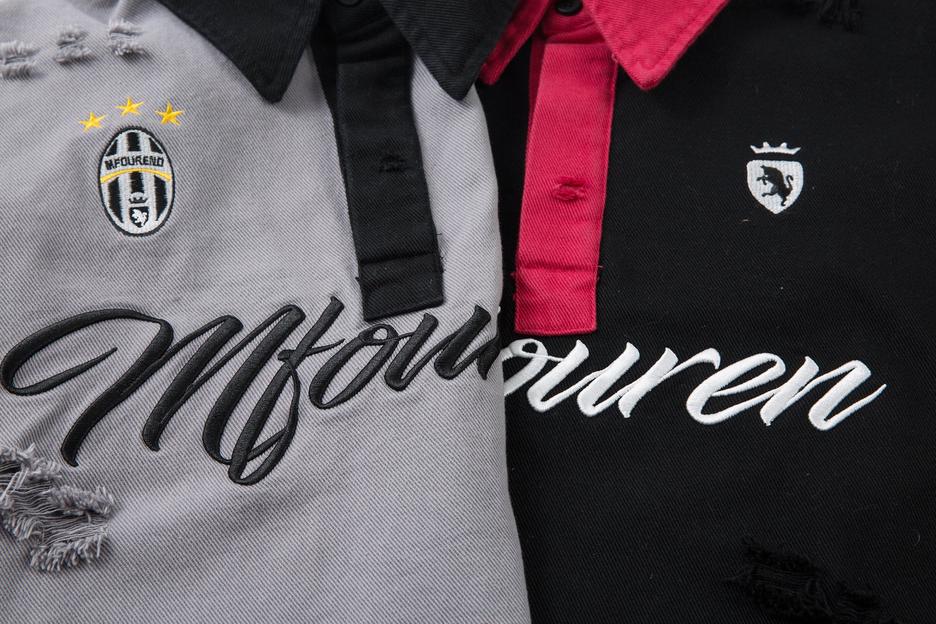 Polo rugby à manches longues colorblock effet deux pièces, délavé et brodé
