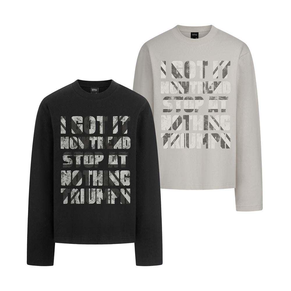 Long Sleeve Graphic T-Shirt – Distressed Letter Print, Relaxed Fit