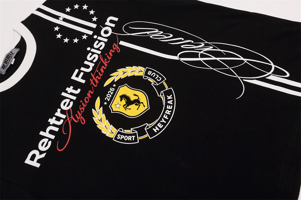 Men's Graphic Long-Sleeve T-Shirt – Varsity Crest & Letter Print, Crew Neck