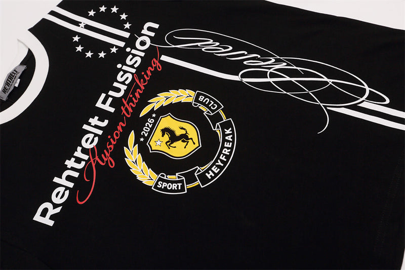 Men's Graphic Long-Sleeve T-Shirt – Varsity Crest & Letter Print, Crew Neck