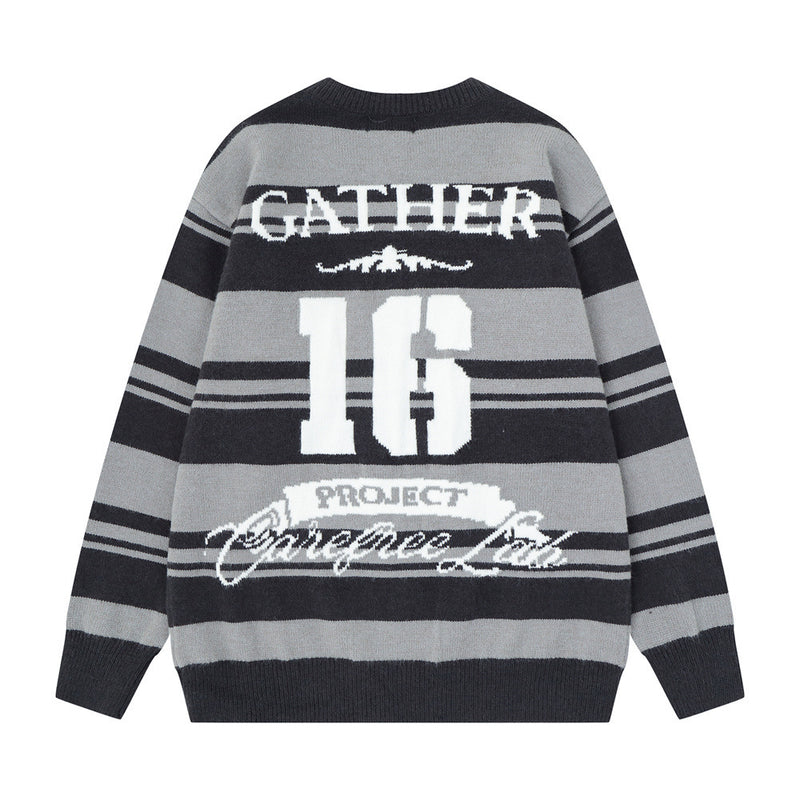 Gestreifter Jacquard-Strickpullover – Gather 16 SavageBase-Print, Relaxed Rundhalsausschnitt