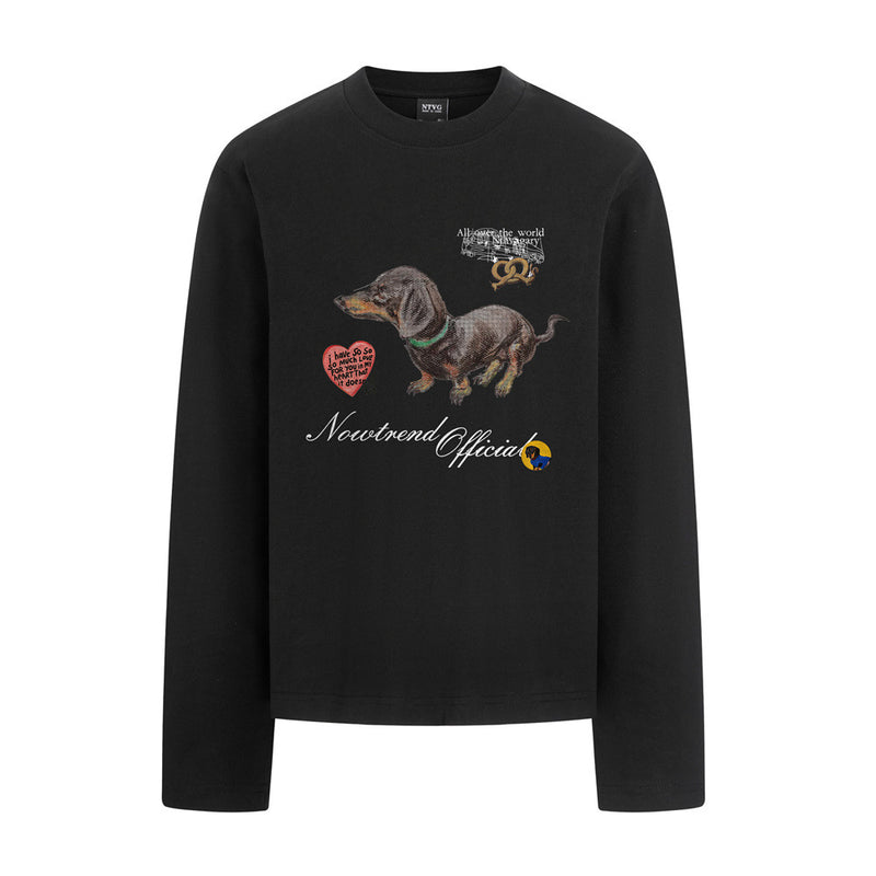 Men's Graphic Long Sleeve Shirt – Dachshund Print Crew Neck Cotton Tee