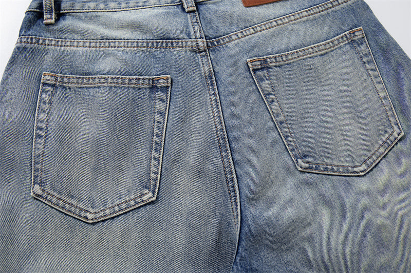 Wide-Leg Distressed Jeans with Studs & Leopard Patches — Men's American Street