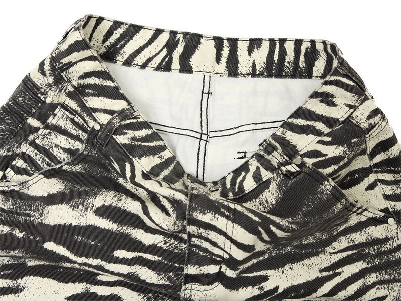 Zebra Print Wide-Leg Jeans – Men's Straight Fit Punk Street Style Denim Pants