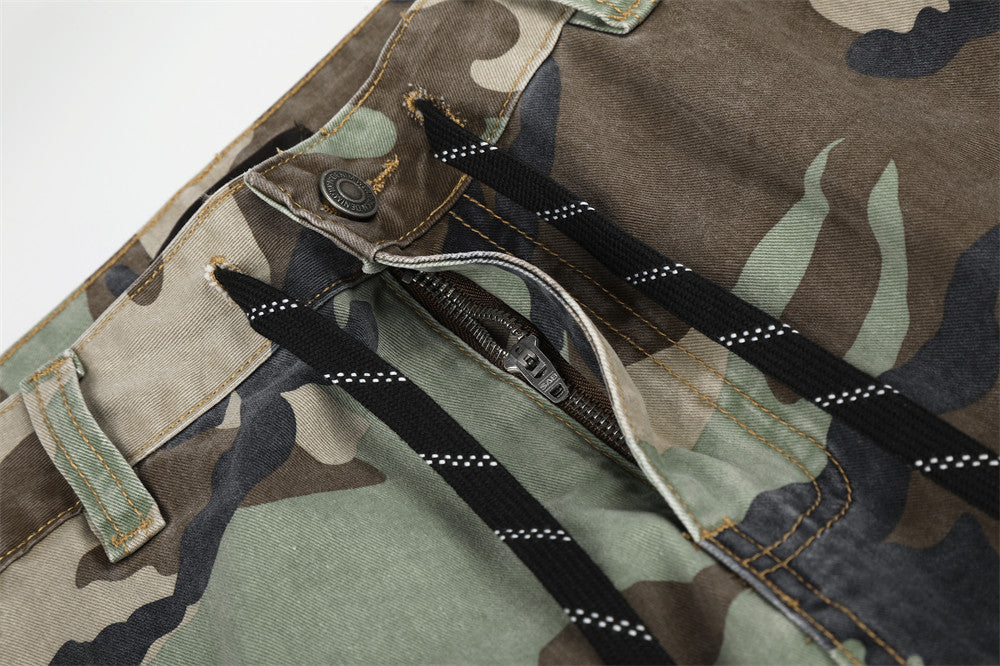 Camo & Leopard Patchwork Wide-Leg Cargo Pants