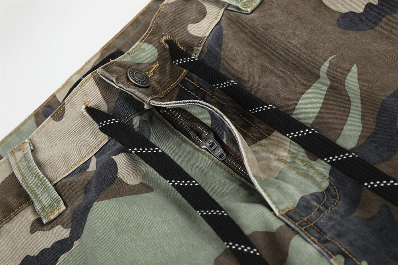 Camo & Leopard Patchwork Wide-Leg Cargo Pants