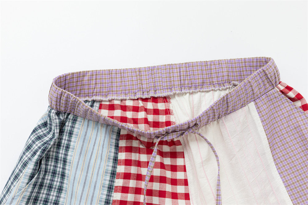 Patchwork Plaid Wide-Leg Pants – Men's Colorblock Deconstructed Trousers