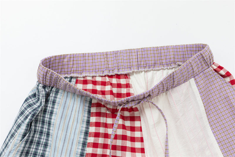 Patchwork Plaid Wide-Leg Pants – Men's Colorblock Deconstructed Trousers