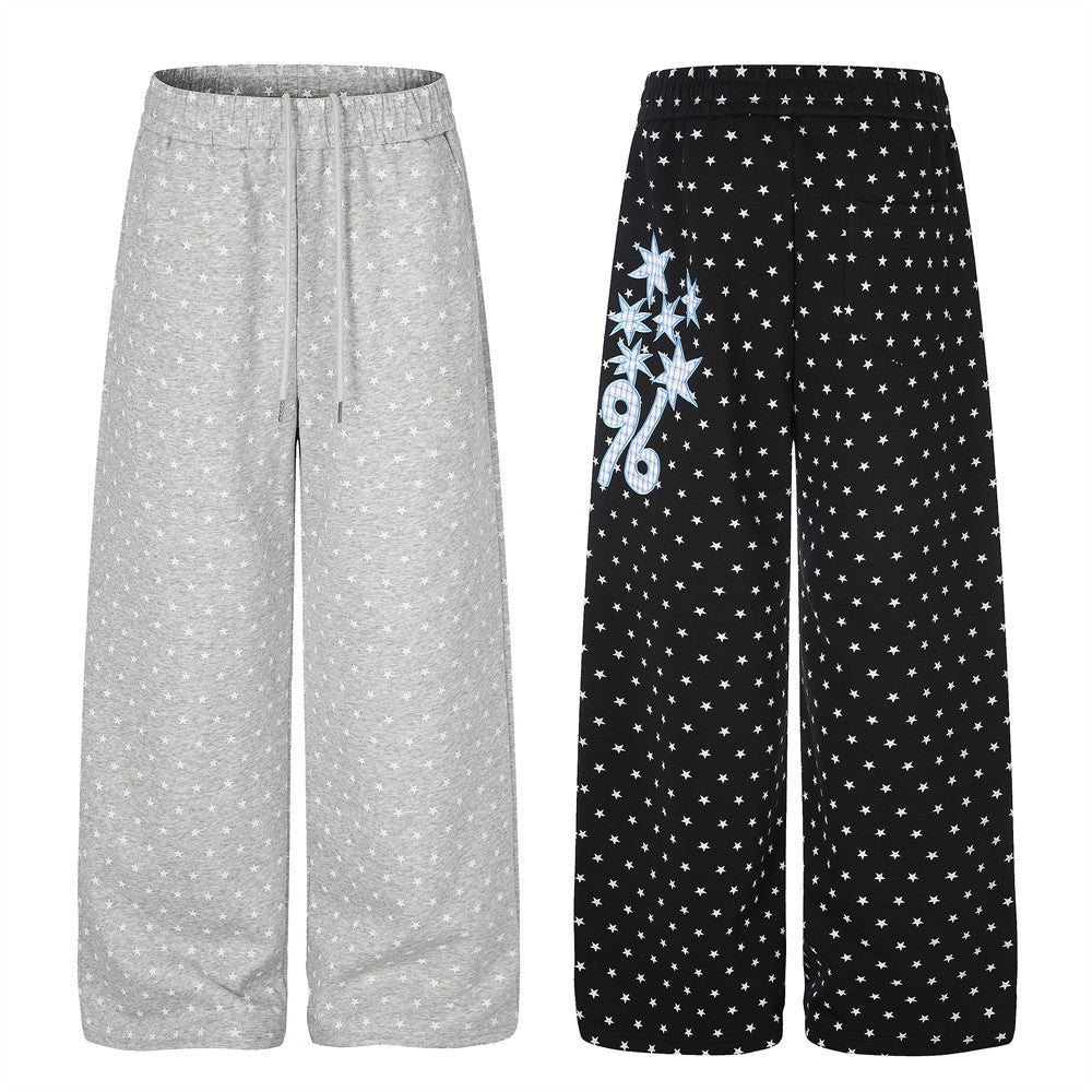 Pantalon de survêtement à jambes larges et imprimé étoiles – Coupe décontractée pour homme